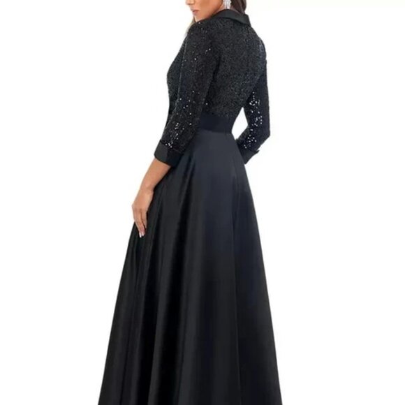Xscape Black Sequin Long Sleeve Tux Ballgown - Picture 5 of 7